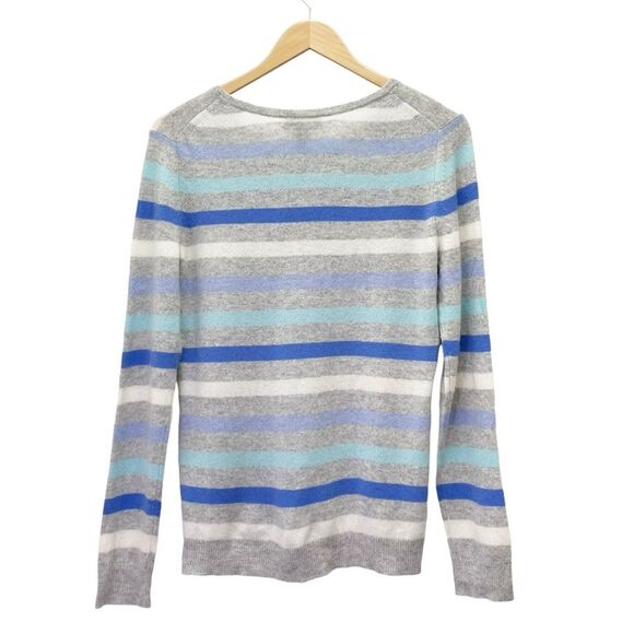 NWT Charter Club 100% Cashmere Sweater Blue & Gray Striped Pullover Size Medium - Picture 4 of 15